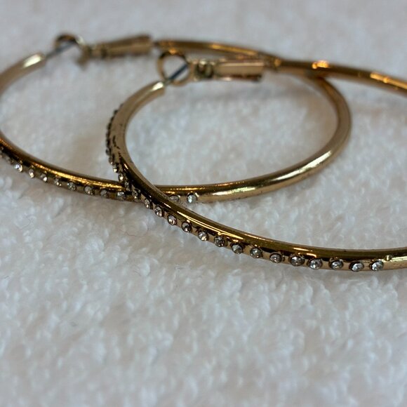 Gold Plated Cubic Zirconia Hoop Earrings Jewelry - Picture 3 of 6
